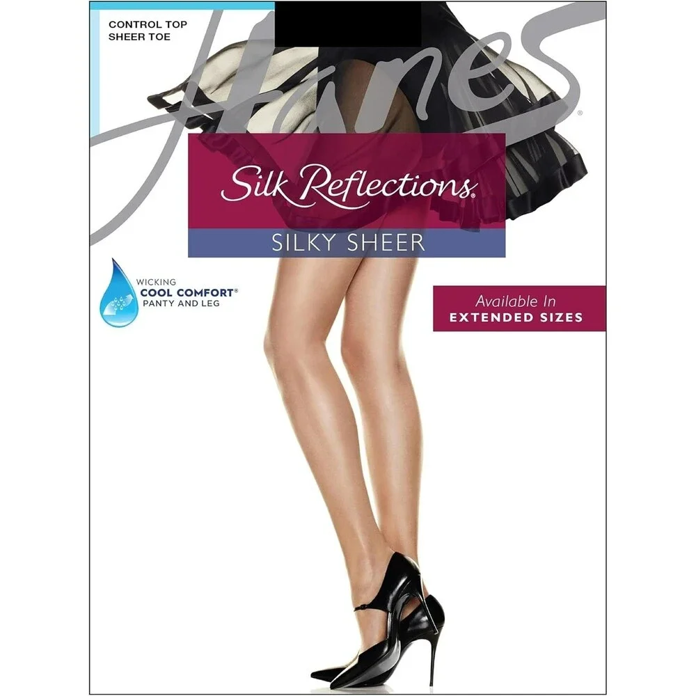 2-Pack Hanes Women's Control Top Sheer Toe Silky Pantyhose CD Barely There Silk